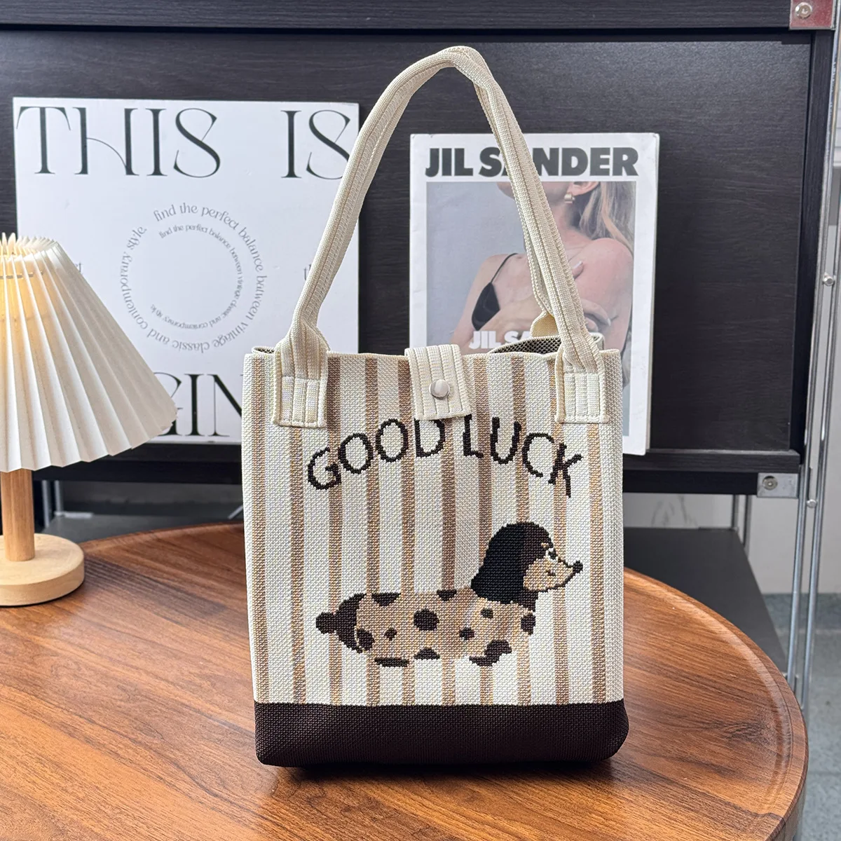 Cute Dachshund Dog Knitted Shoulder Bag, High-Quality Eco-Friendly Gift Bag, Multifunctional Large-Capacity Tote Bag, Suitable for Gifting to Family, Friends, Classmates, Holiday Shopping, Fashionable Handbag, Daily Casual Outing, Carrying Essentials, Women's Bag