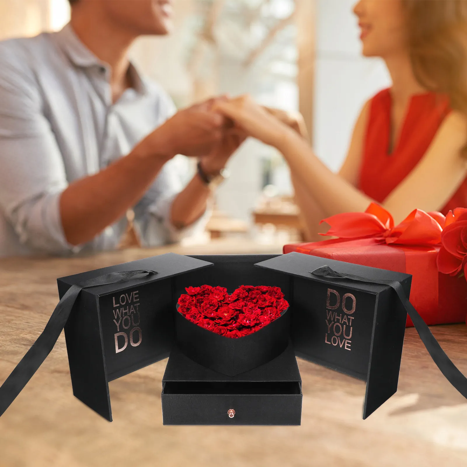 Caja de Regalo en Forma de Corazón para Flores, Caja de Almacenamiento de Flores Resistente de Tela y Cartón para el Día de San Valentín, Día de la Madre, Cumpleaños