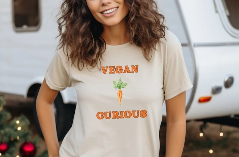 Vegan Curious plant based carrot-root T-Shirt Funny Tee for Health Conscious and Vegetarians Unisex cotton regular Short-sleev