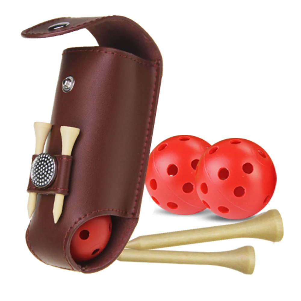 Genuine Leather Golf Ball Pouch Bag and Tees Holder Divot Tool Holder Pouch Waist Belt Storage Pocket with 2 Balls Gift