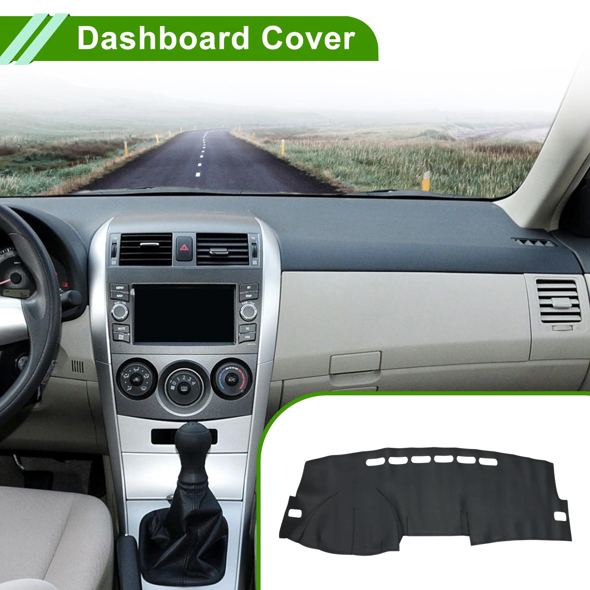UXCELL Dashboard Cover for Toyota Corolla 2006-2013 without Hud Faux Leather Black 1 Pc