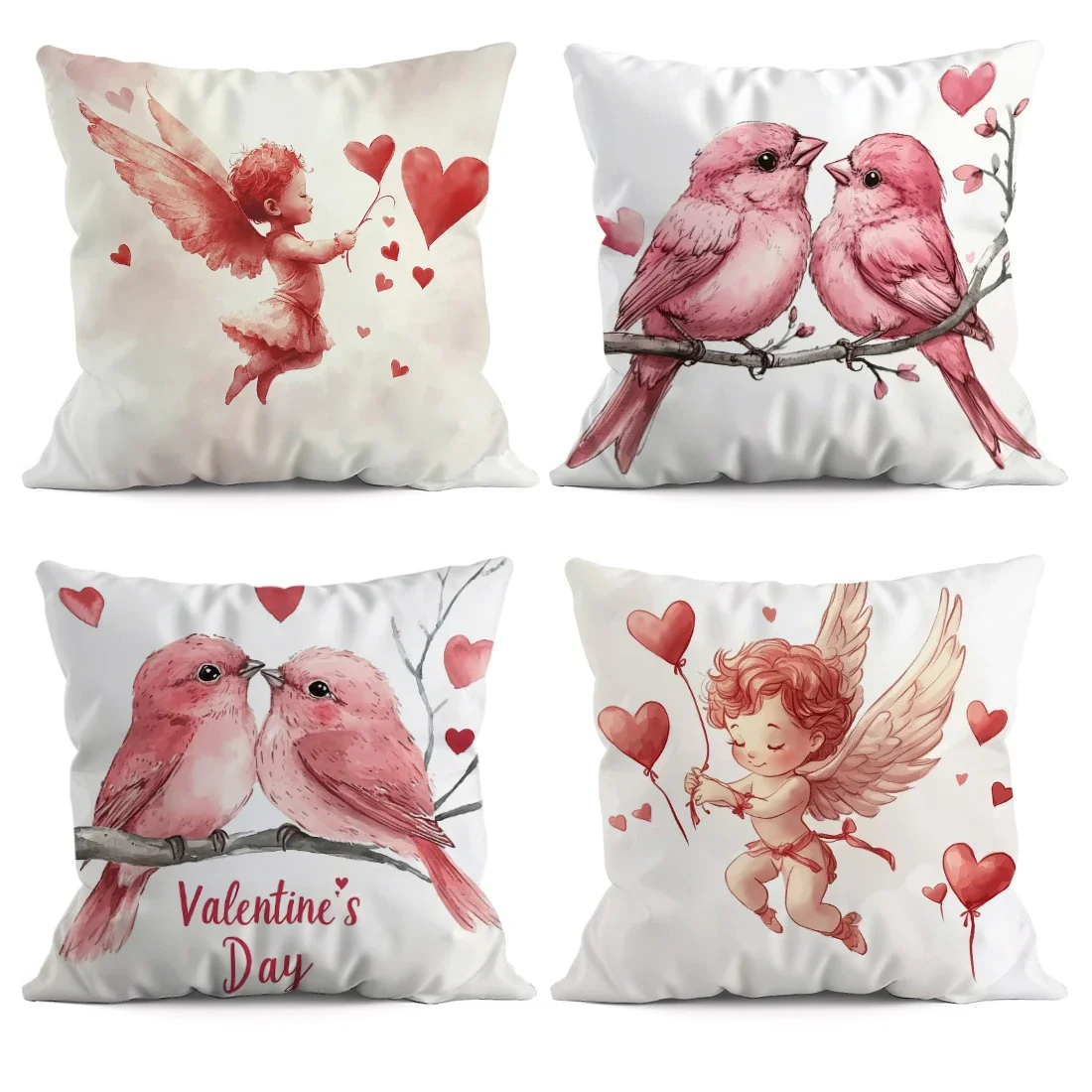 1 PC Valentine's Day Cupid Bird Pillowcase Throw Pillow Cushion Cover Seat Car Home Decor Sofa Bed Decorative Pillowcase 45x45cm