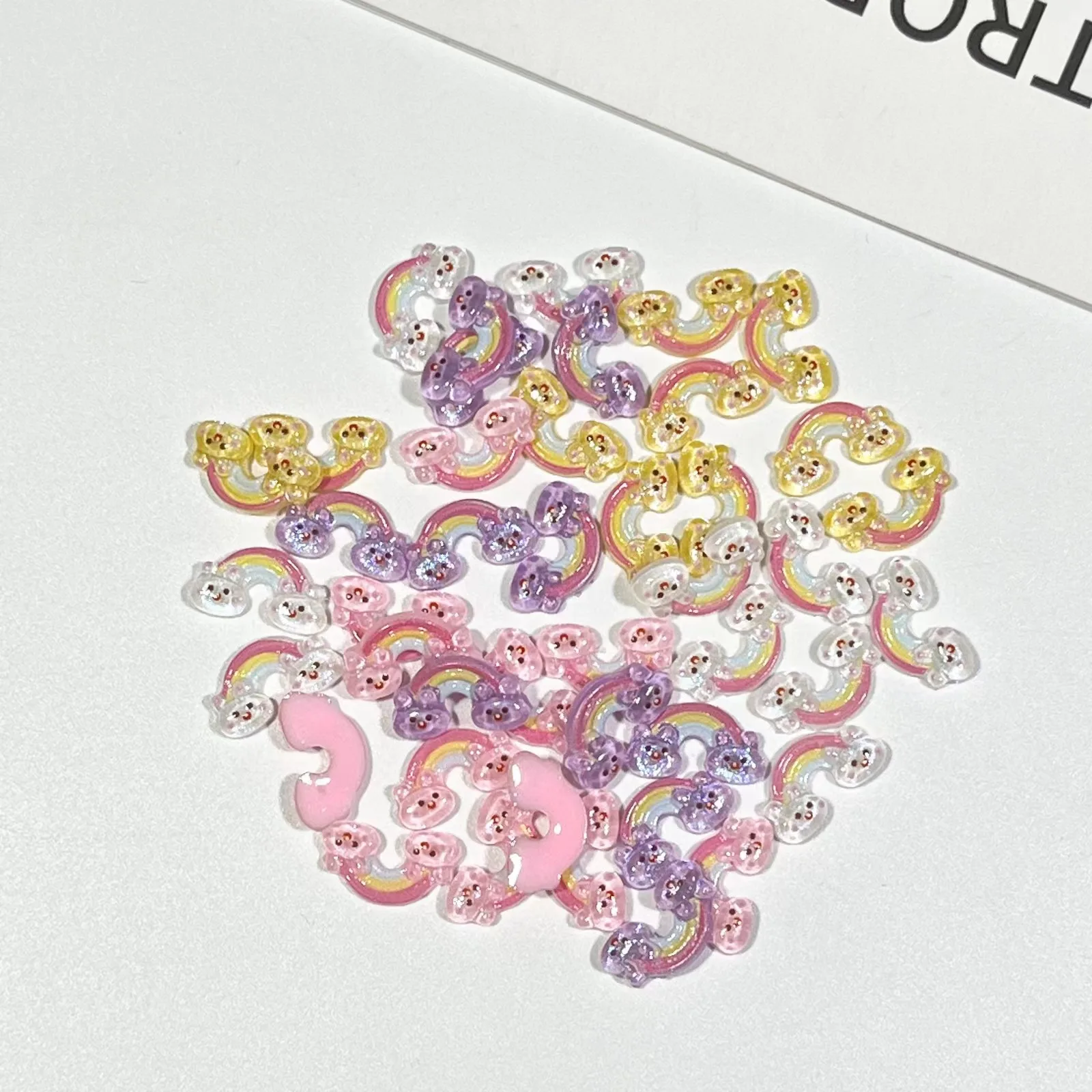 20pcs miniso rabbit rainbow cartoon nail charms for diy nail making cute mini resin flatback nail art decoreation