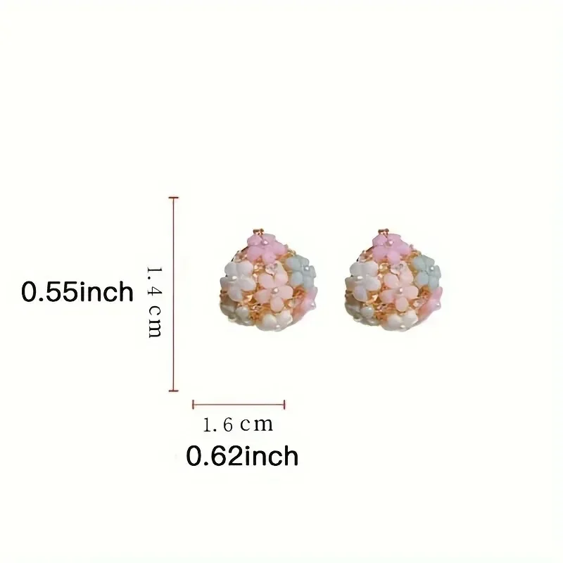 여성용 한국 플로럴 후프 귀여운 패션 귀걸이, 레진 인레이가 있는 합금 소재, 일본 스타일, 일상 착용 및 결혼식에 적합