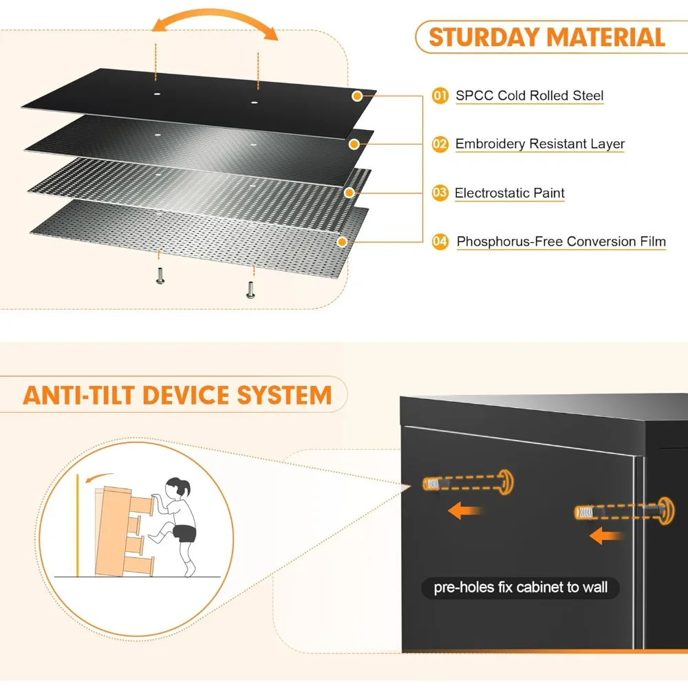 خزانة ملفات جانبية معدنية من الفولاذ مع قفل، نظام حفظ المكتب المنزلي بأربعة أدراج للتخزين السريع والأمان
