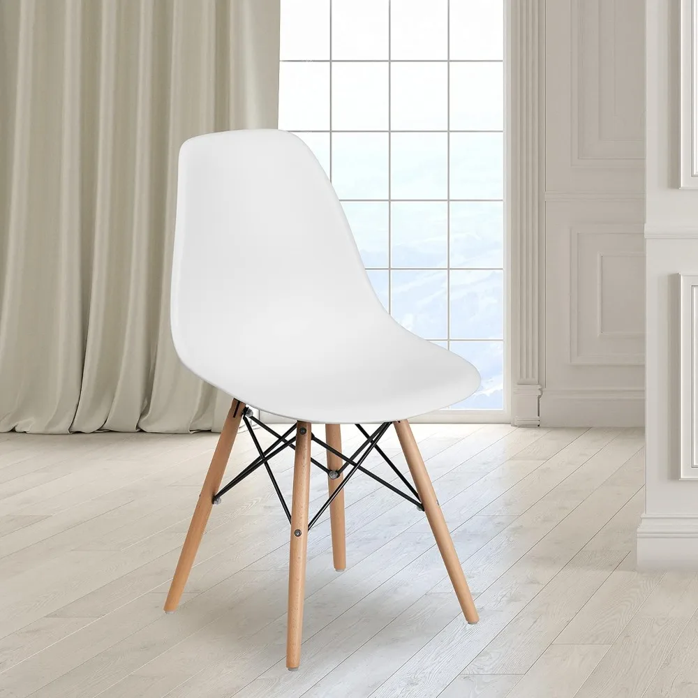 

Elon Series White Plastic Chair with Wooden Legs for Versatile Kitchen, Dining Room, Living Room, Library or Desk Use