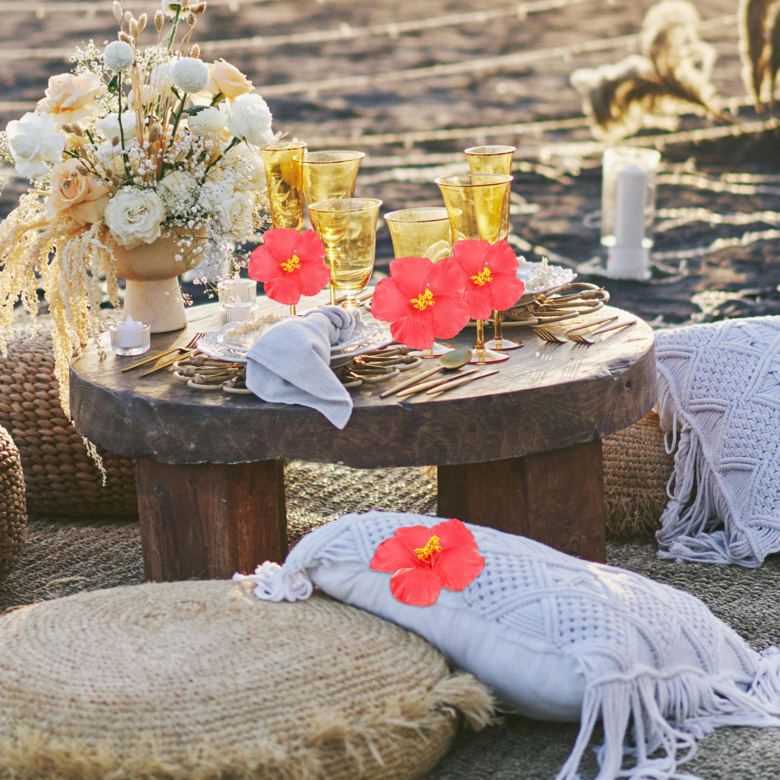 10 قطعة زينة الزهور الاصطناعية وهمية زهور الكركديه للديكور المنزل الاستوائية Diy بها بنفسك لوازم الحفلات هاواي موضوع منضدية