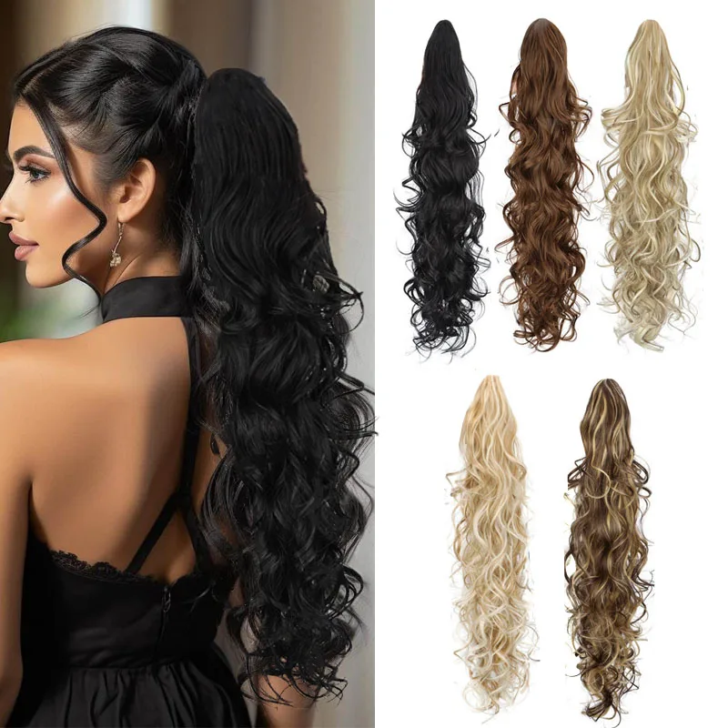 

Синтетические наращивания хвоста, 30 дюймов, зажим для когтей, хвост, длинные вьющиеся волнистые волосы, конский хвост, шиньон для женщин