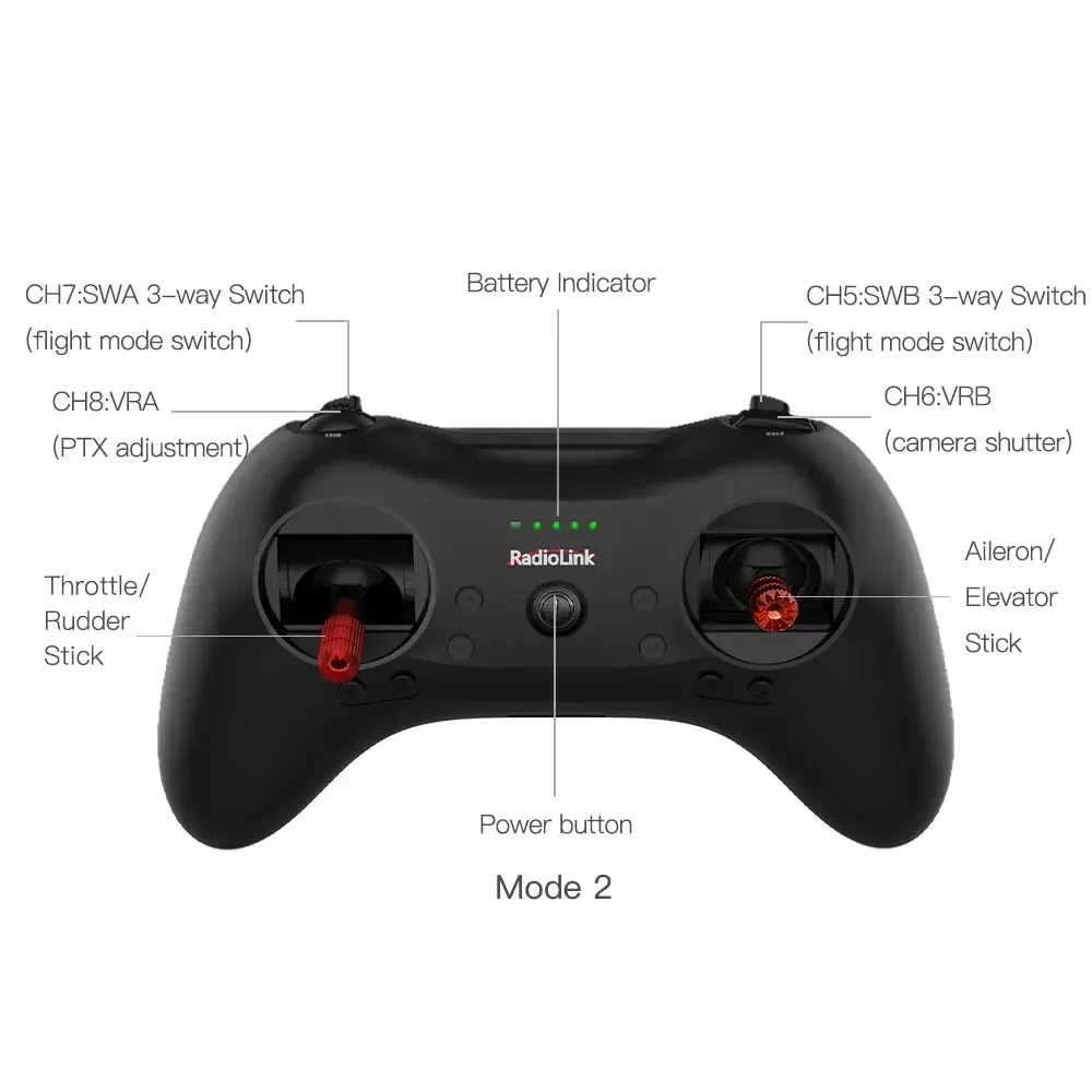 Radiolink T8S 2.4G 8 채널 라디오 원격 송신기, 리시버 R8EF 게임 모양 컨트롤러 포함, FPV 드론 RC 항공기용 2000m