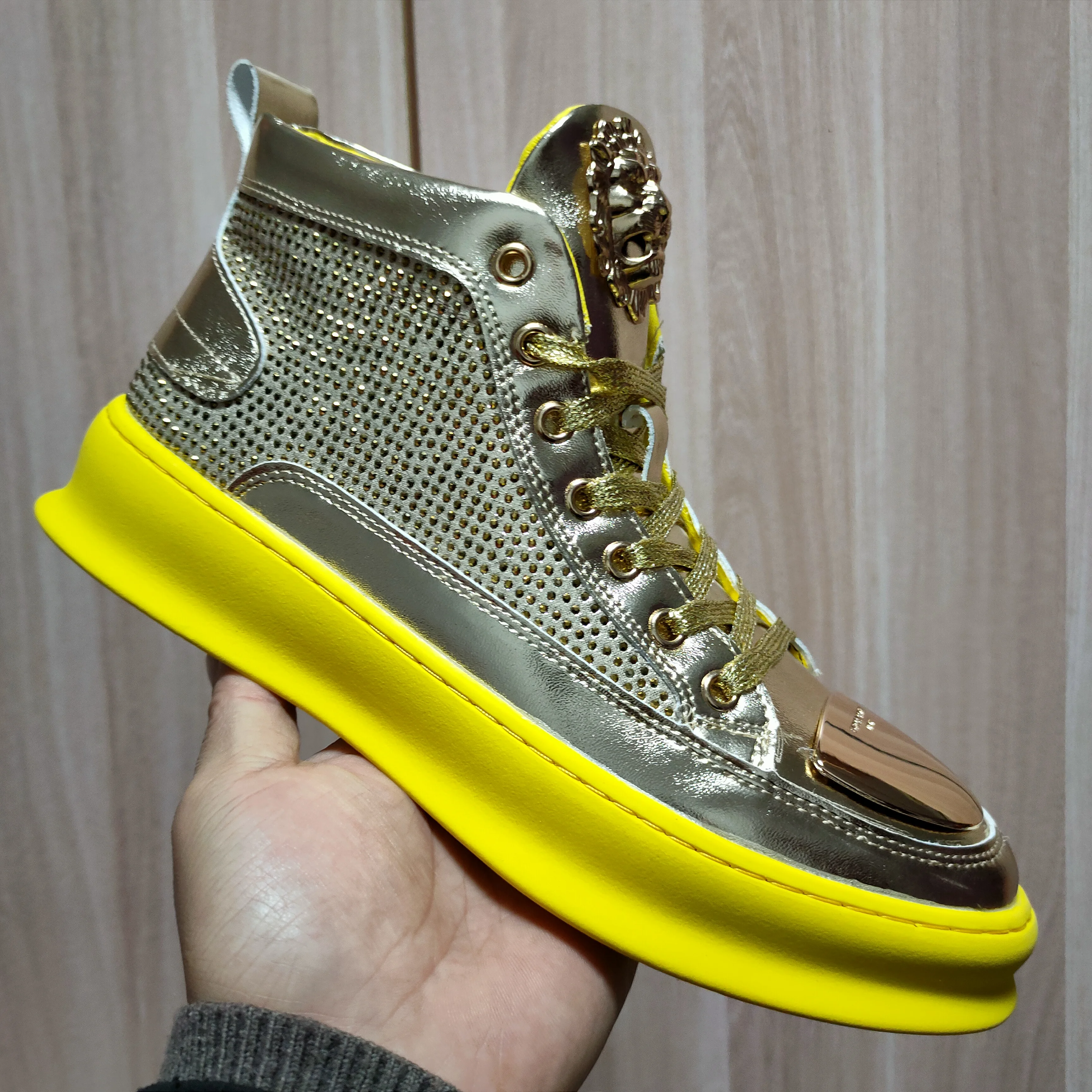 

Golden Shining Luxury Rhinestone High Tops Zip Men Sneakers Punk Casual Shoes A4