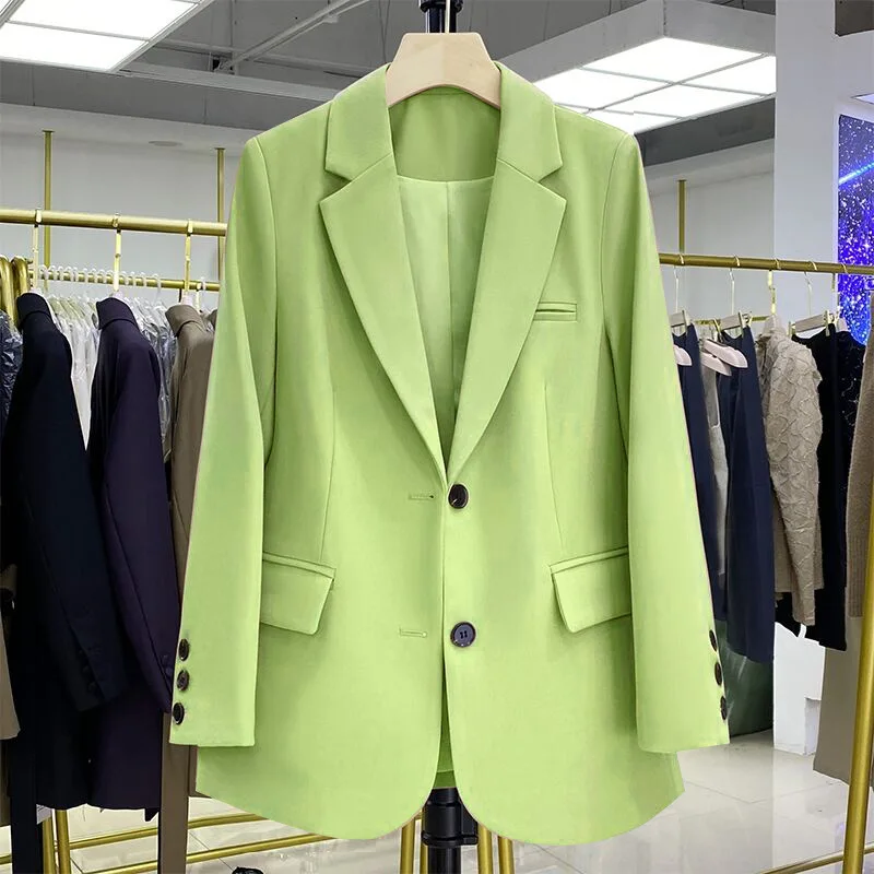 Blazer de manga larga para Mujer, chaqueta ajustada de alta calidad, color amarillo, para oficina, otoño e invierno, 2023