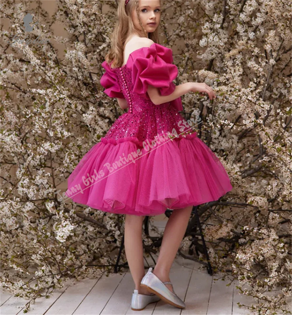 Elegantes Blumenmädchenkleid mit Pailletten für Hochzeit, Party, Festzug, Kinderkommunion, formelle Anlässe, individuelles Kleid für Mädchen