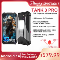 US EU MX Warehouse Unihertz Tank 3 Pro 8849 with 100 Lumens 5G Projector phone,32GB/36GB RAM,512GB ROM,23800mAh 120W,200MP, NFC