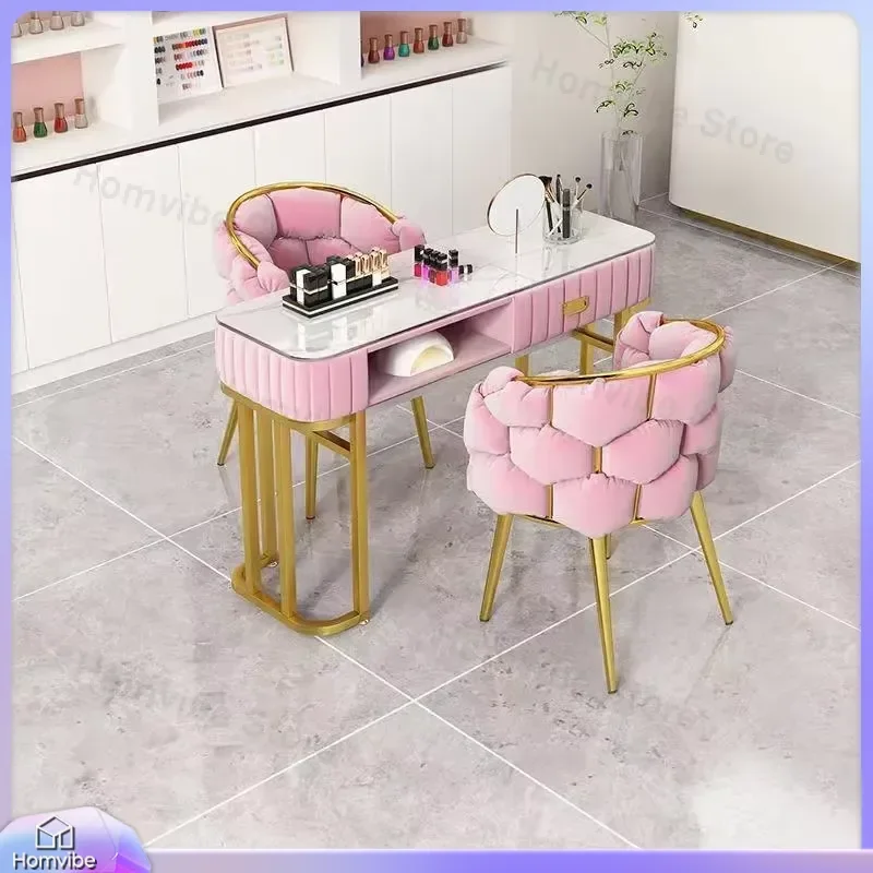 2025 New Luxury Modern Two-Seat Nail Table for Salon Studio Professional Manicure Pedicure Desk Metal Nail Furniture with