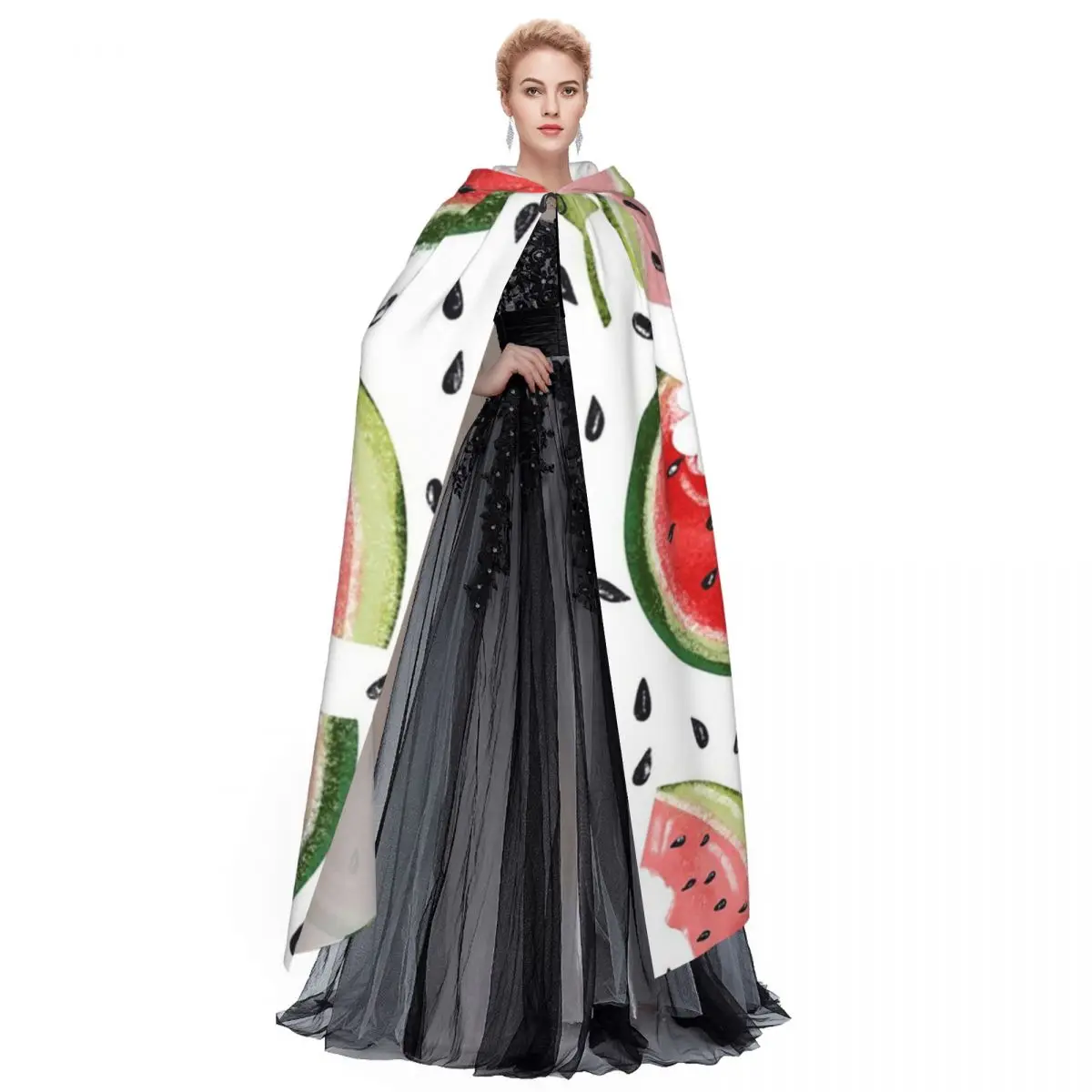 البطيخ الصيف طويل مقنعين عباءة الساحرة القرون الوسطى زي تأثيري كيب هالوين مصاص دماء الكبار للجنسين