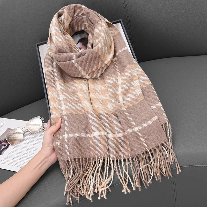 Women Houndstooth Plaid Fringe Scarf Korean Style Large Shawl Wrap Fashion Blanket Scarf For Couple Daily Outfit Gift