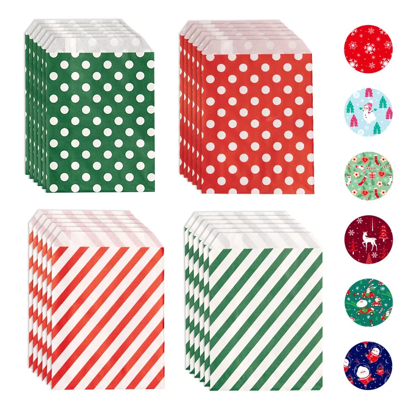 Christmas candy bag Red and green polka dot twill kraft paper bag Christmas party gift bag with stickers