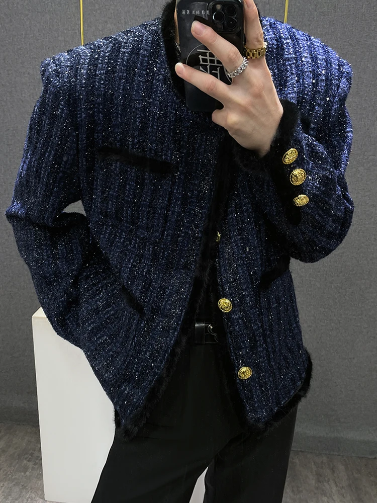 2024秋冬 ショートスタイル メンズスーツ 韓国レトロジャケット 高品質アウター ユーストレンド ラウンドネック 長袖コート