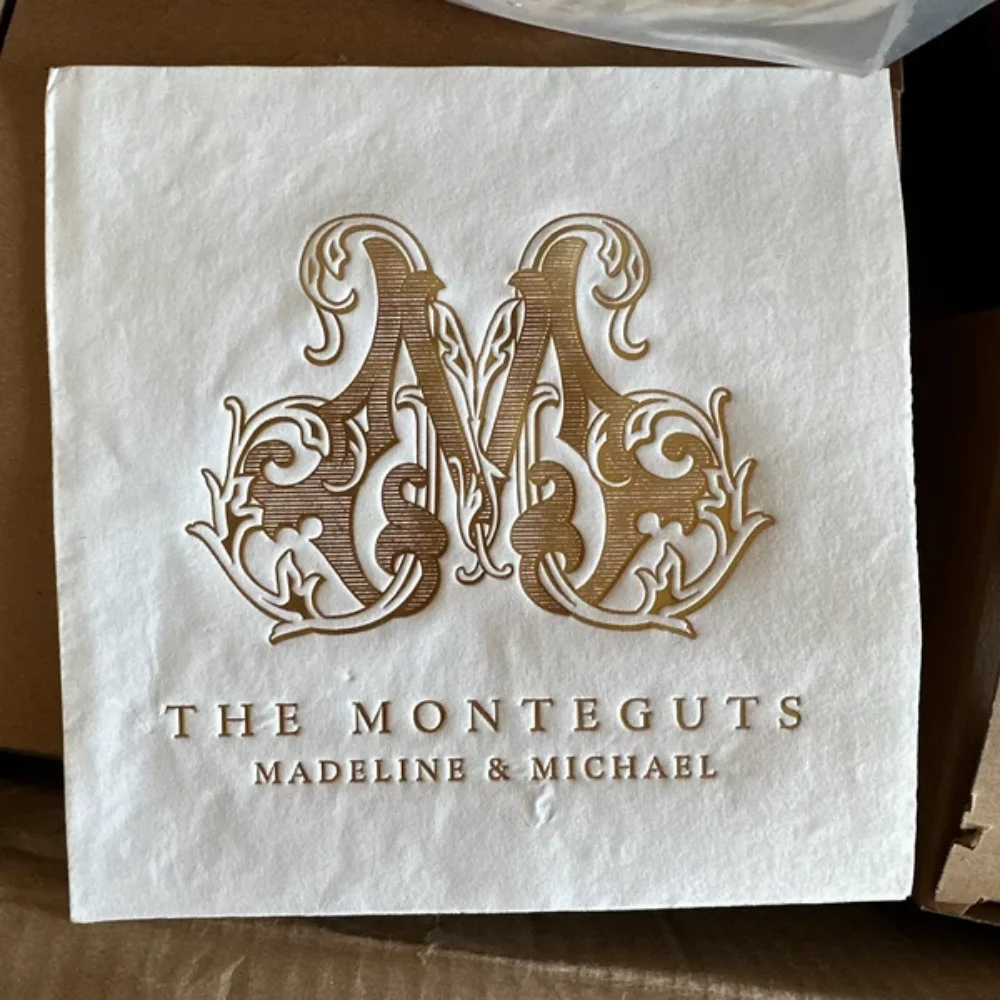 

50Pcs Vine Monogram Semi-Custom Napkins with Foil Printing | Paper Napkins with Initial | Beverage, Luncheon | Housewarming Gift