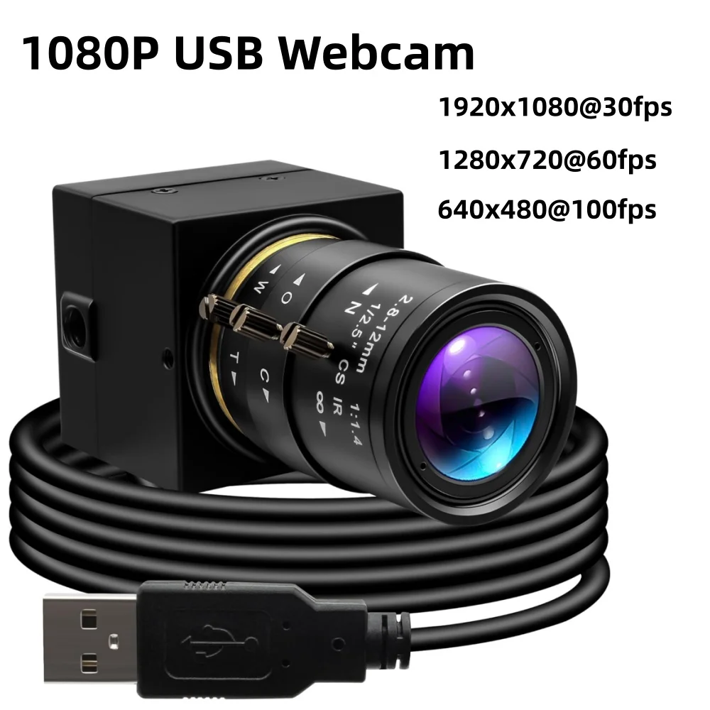 SVPRO 1080P USB Camera 30fps/60fps/100fps High Speed Webcam OV2710 2MP Streaming Webcam with CS 2.8-12mm Varifocal Lens