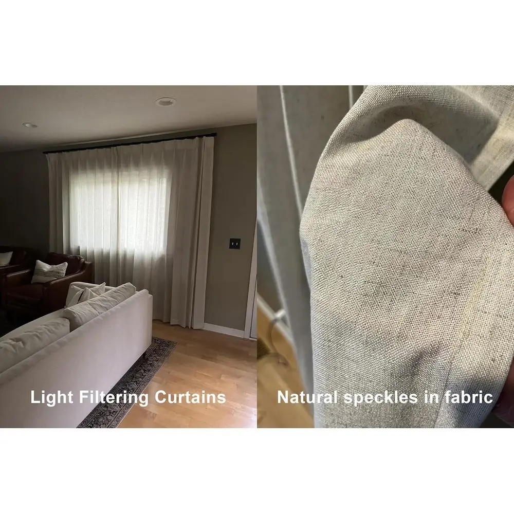 ستائر شبه شفافة من مزيج الكتان المزخرف، 95 طولًا، لمساحات المعيشة، 60 عريضة، مع خطافات #3