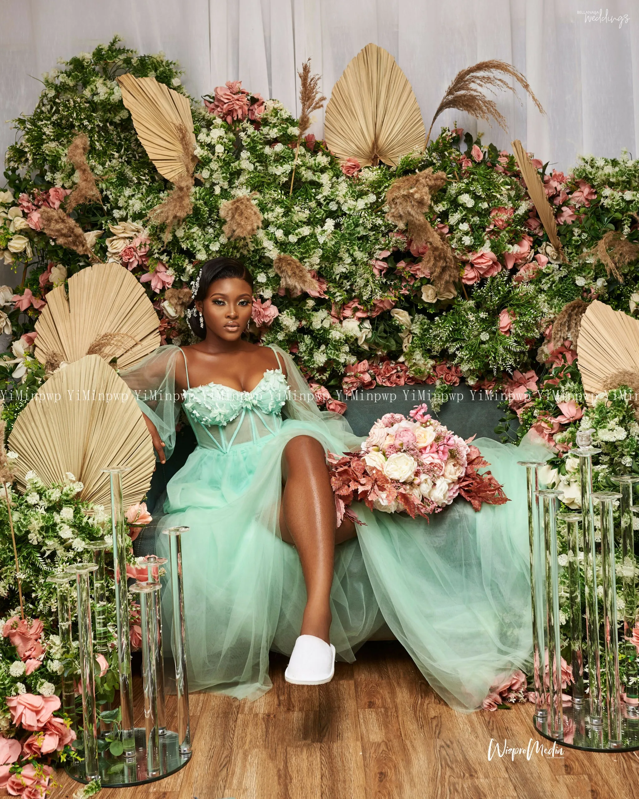 Mint Green Bride Robes Spring Wedding Gowns Africa Bridal Shower Dresses Long Sleeve Side Split A line 3D Floral Customized