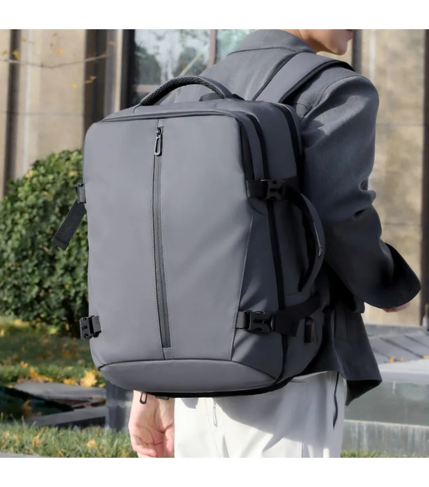 Men's computer bag leather film business trip compression travel backpack high-end backpack scalable and large capacity