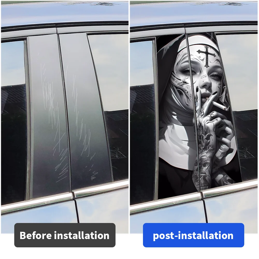 Gothic Nun Sister Car Stickers Auto B Pillar Waterproof Funny Decoration Cover Scratches Sunscreen Car Doors Pillar Vinyl Decals