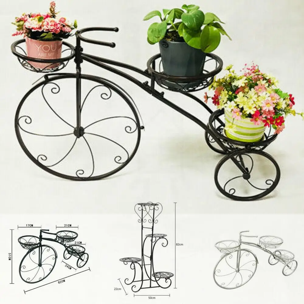 Bicycle Shape Plant Stand Outdoor Garden Flower Pot Yard Basket Shelf For Home