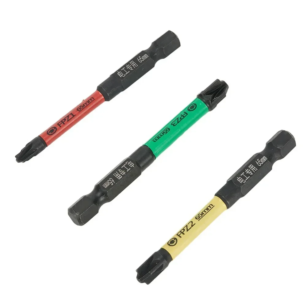 3pcs 65mm Magnetic Special Slotted Cross Screwdriver Bit Batch Head Nutdrivers FPZ1 FPZ2 FPZ3 For Socket Switch Hand Tools