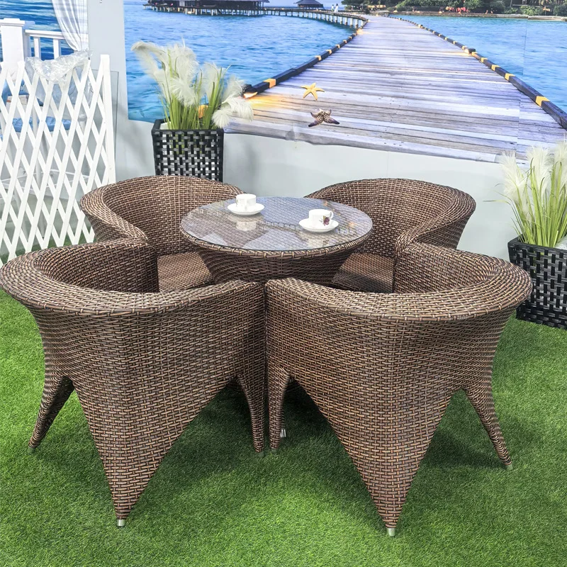 

combination balcony outdoor garden courtyard open-air villa leisure rattan table and chair coffee table five-piece combination