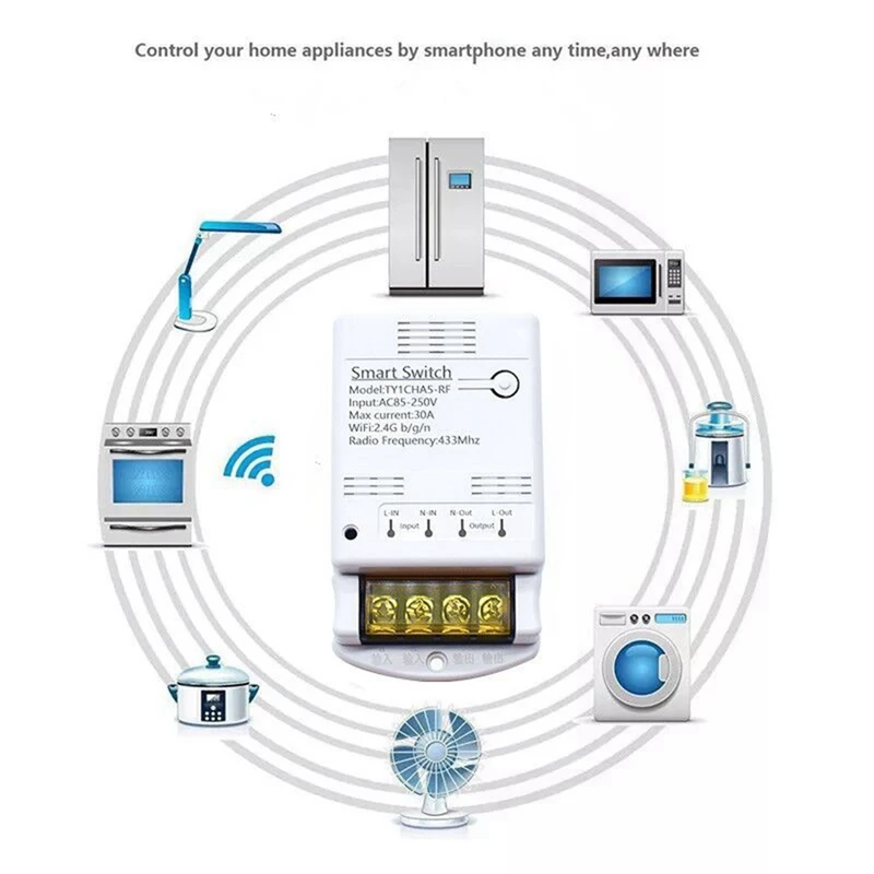 4000W 30a Wifi Schakelaar Relais Tuya Smartlife App 433Mhz Rf Ontvanger Module Ac 85-250V 220V Domotica Stroomonderbreker