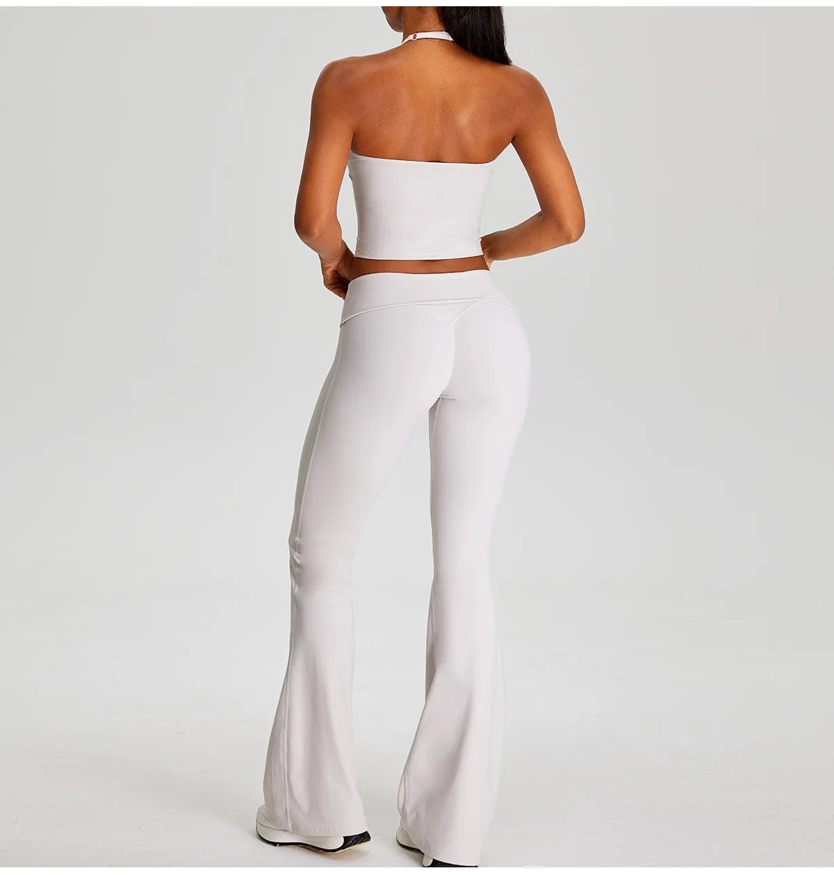 Yoga sports pants for women, fashionable turn-down waist and boot-cut pants, gathered butt lift fitness pants, casual sportswear