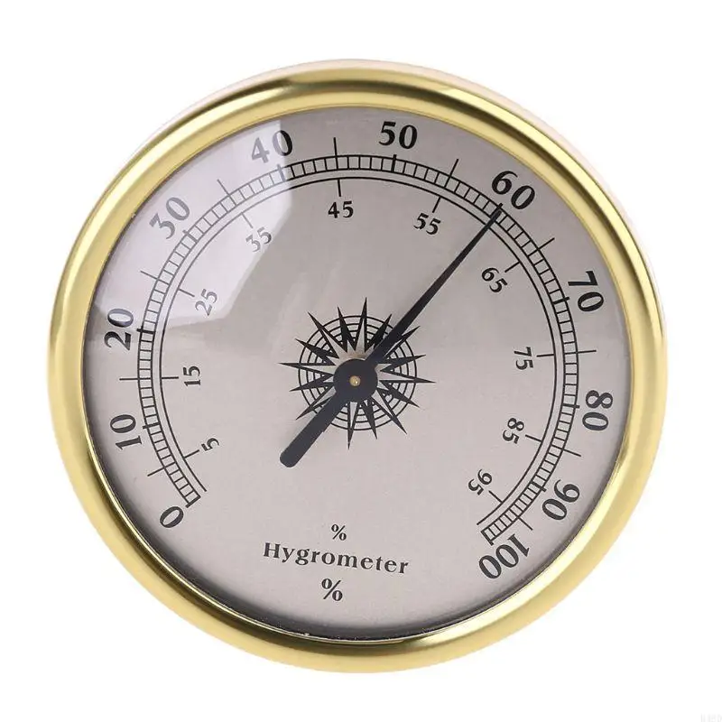 

B46D 72mm Round Gold Hygrometer Humidity Meter Gauge Ring Surface No Battery Needed