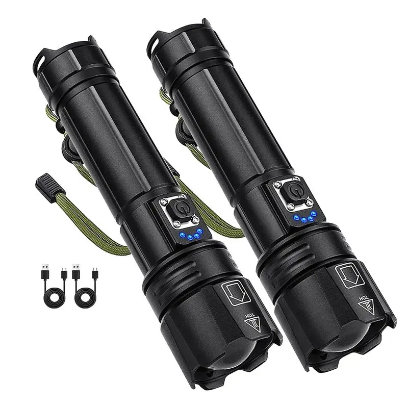 

A00E-2Pcs LED Rechargeable XHP70 Flashlights Super Bright Flashlight Waterproof Flash Light For Emergency Camping