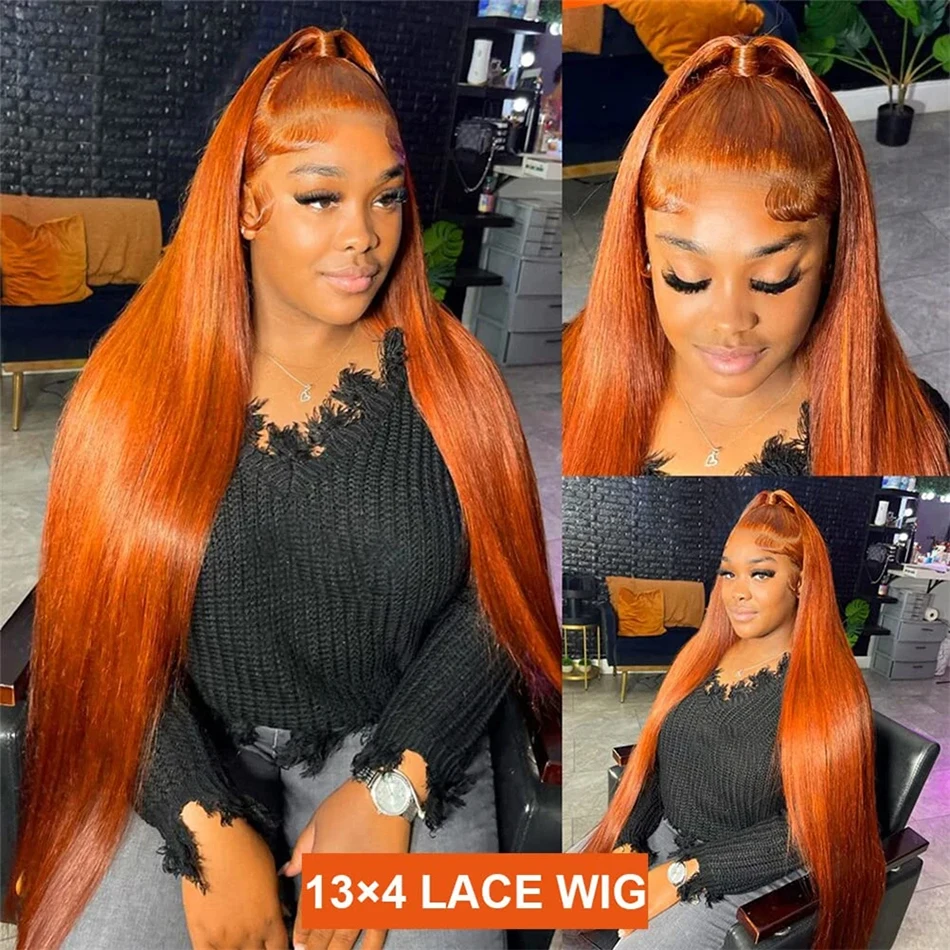 Wiggogo Orange Ginger Lace Front Wig Human Hair Straight Lace Front Wigs Human Hair 13X4 13X6 Hd Lace Frontal Wig Glueless Wigs