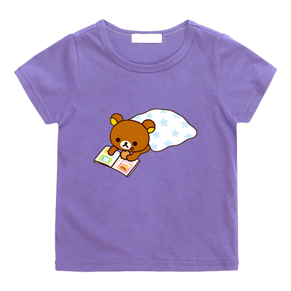 Rilakkuma Bear Printing T-shirt 100% Cotton Short Sleeve Summer Tee-shirt for Boys/Girls Children Comfortable Tshirt Kawaii Tees