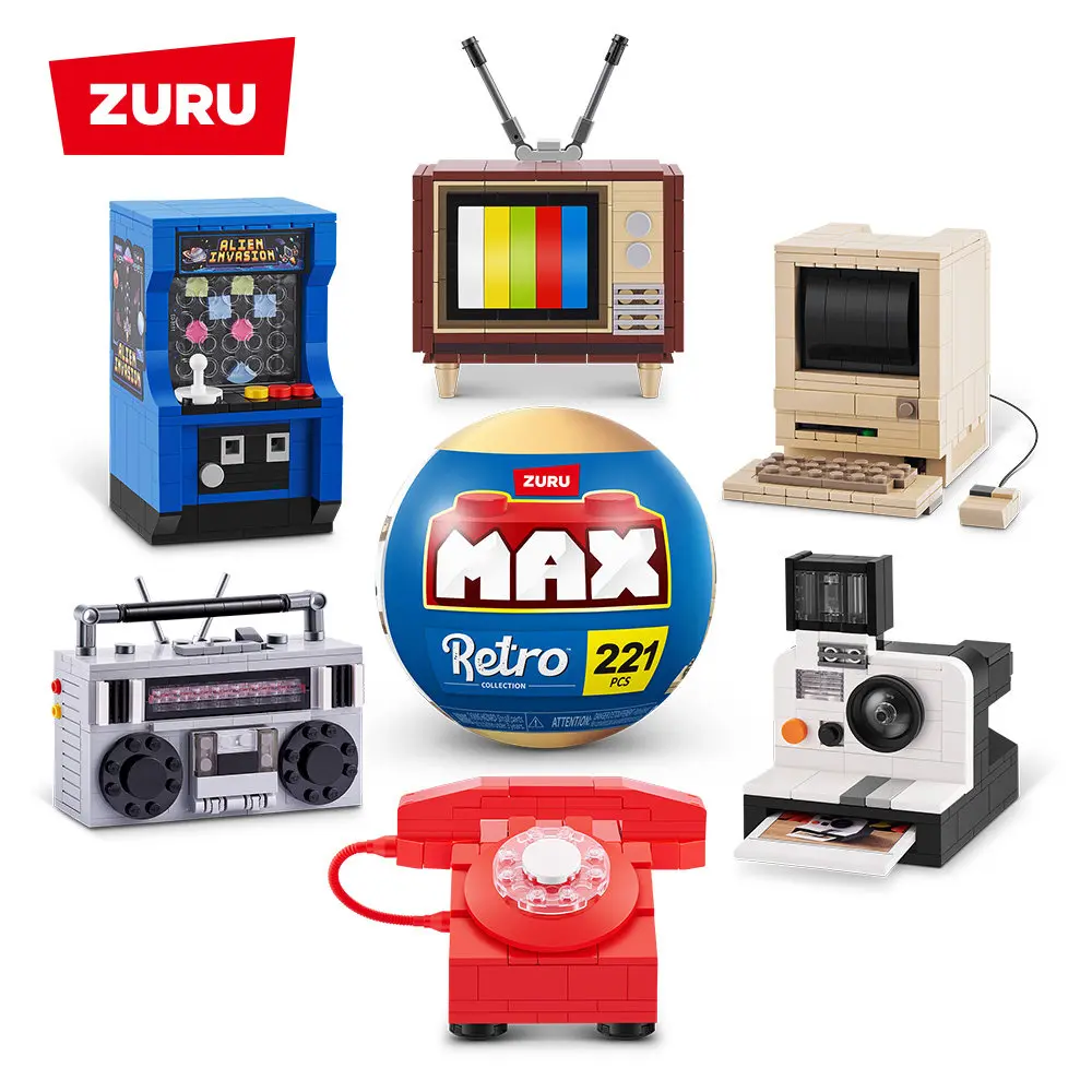 

Конструктор ZURU Max Building Blocks: Серия «Ретро-бытовая техника» и «Еда», шар-сюрприз, сборная модель-головоломка