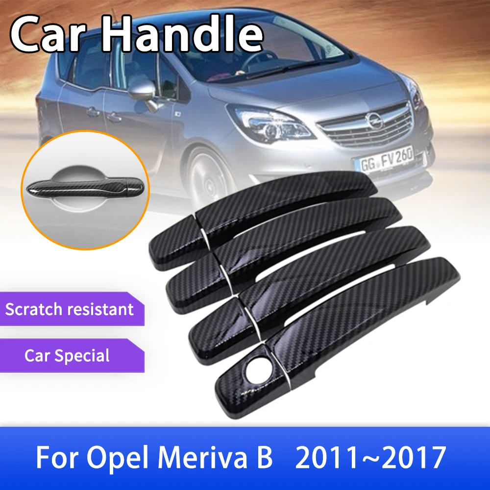 

for Opel Vauxhall Meriva B Activan Crossvan 2011~2017 2012 Carbon Fiber Door Handle Cover Trim Car External Accessories Stickers