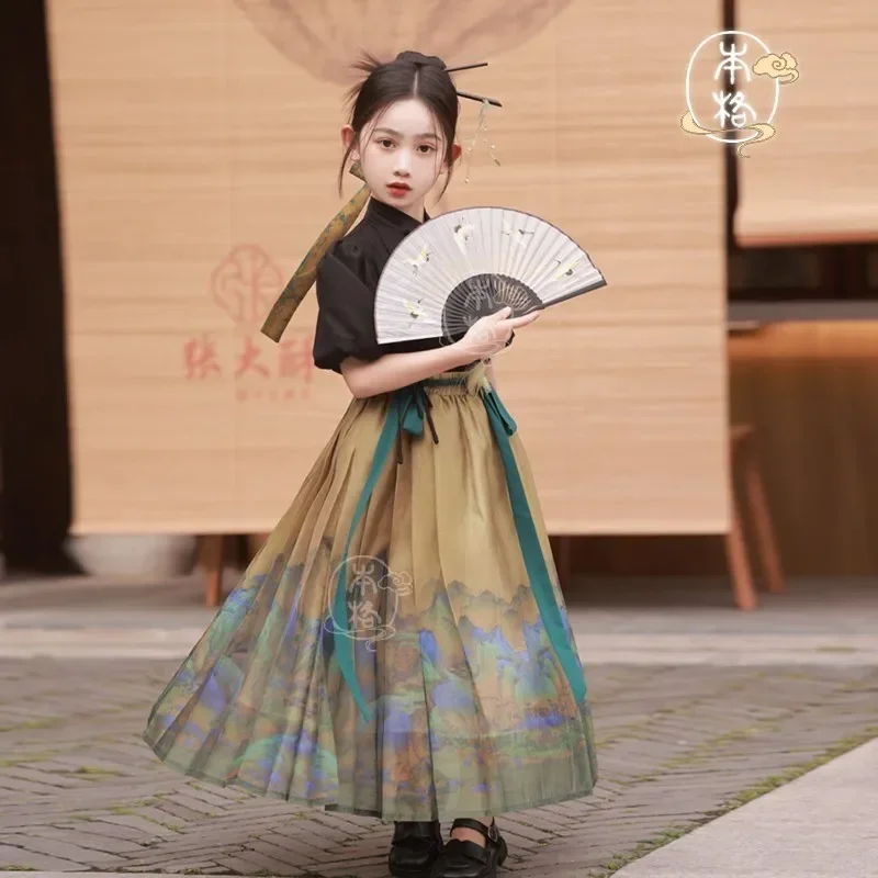 

AOSHIYA Original Girl's Hanfu Dress Skirt Chinese Style Women 2PCS Daily Costume Set Mamianqun Ming Dynasty Horse Face Skirt Dan