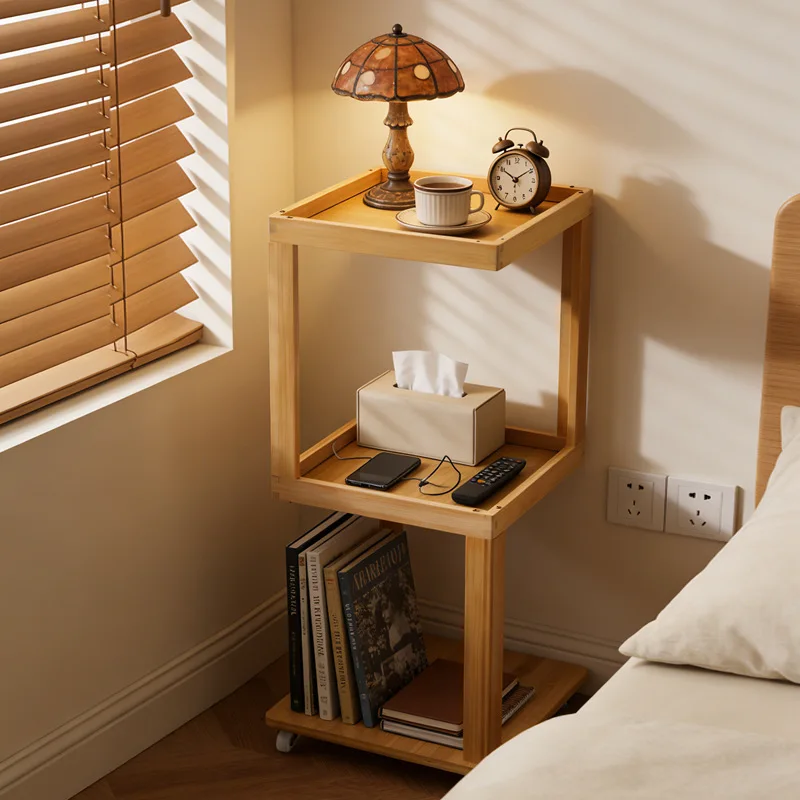 Movable coffee table living room bedside table household solid wood side cabinet medieval trolley