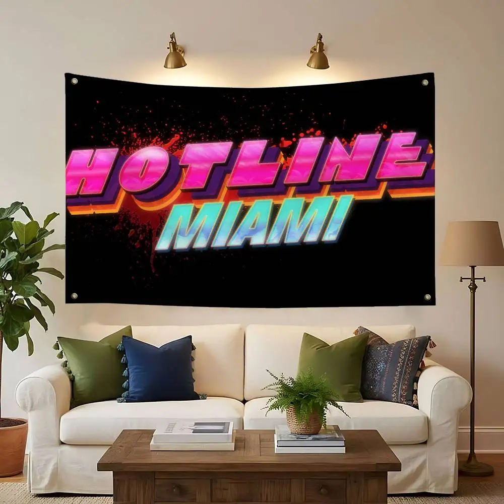 H-Hotline Miami Anime Flag Flags Room Decor Outdoor Decors Personalized Items Flags For Bedrooms Home Tapestry