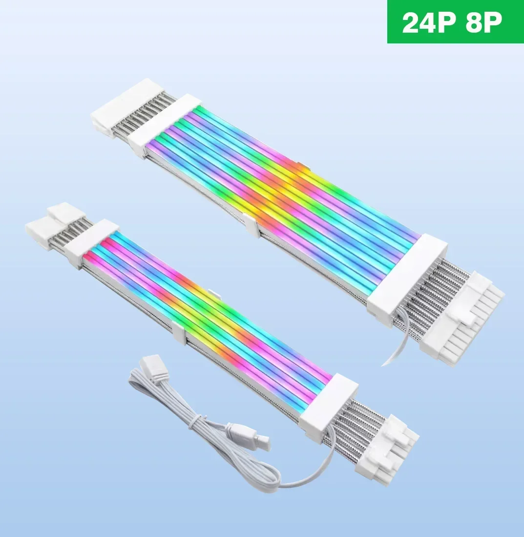 كابل تمديد PC PSU RGB، ATX 24Pin + PCI-E GPU 8PinX2، محول نقل غاسل بخط ألوان نيون ARGB، M/B 5V 3Pin SYNC