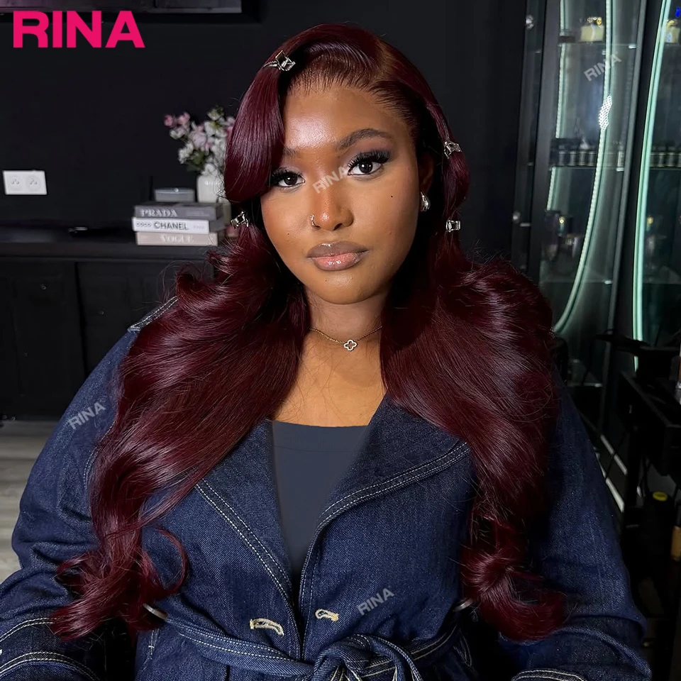 Dark 99J Burgundy Colored Lace Frontal Drawstring Wigs 13x5 13X6 Body Wave Lace Front Wig 180 Density Pre Plucked Human Hair Wig