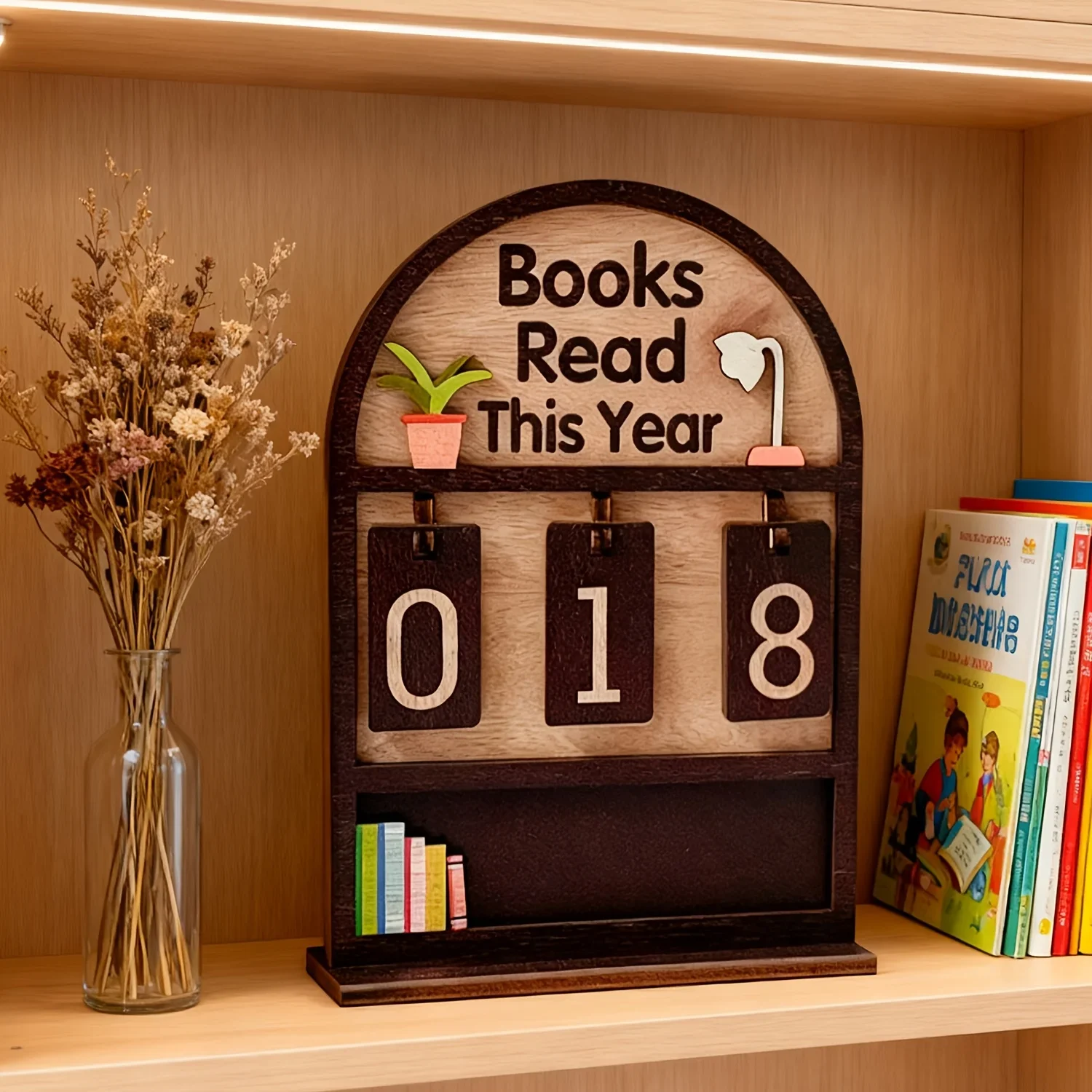 Wooden Reading Count Display This Year's Reading Tracker Suitable for Office Books Book Shelf Decoration Gifts for Book Lovers