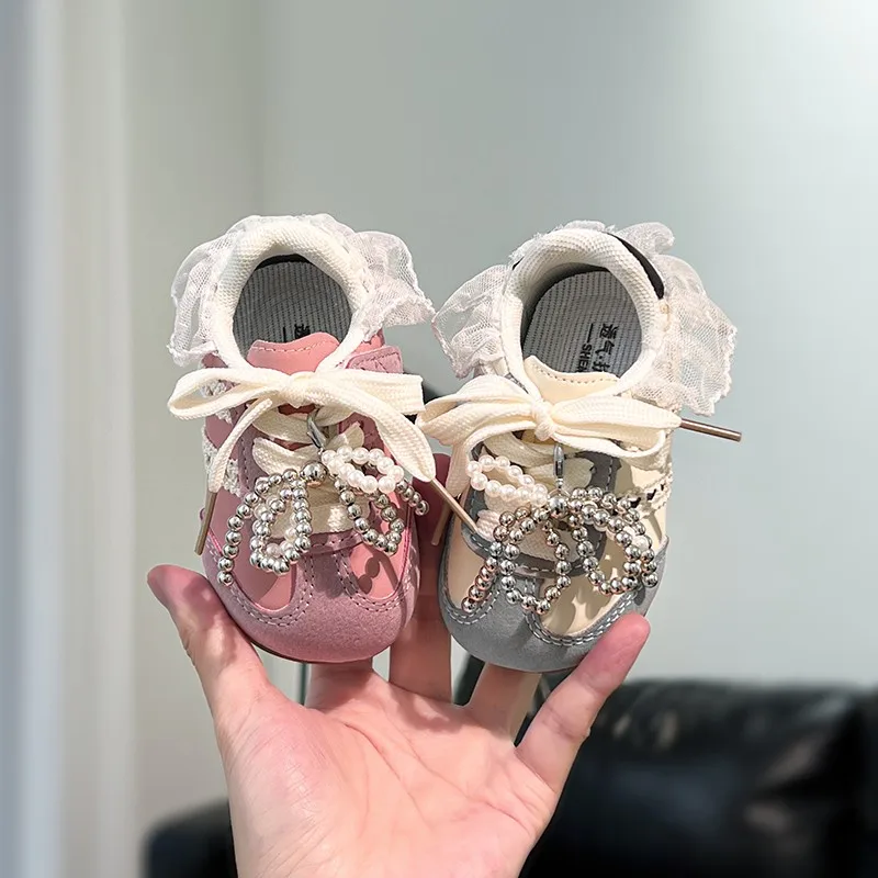Toddler Sports Shoes with Sweet Beading Baby Casual Shoes Soft 2026 New Fashion Girls Princess Walking Shoes Non-slip Trendy