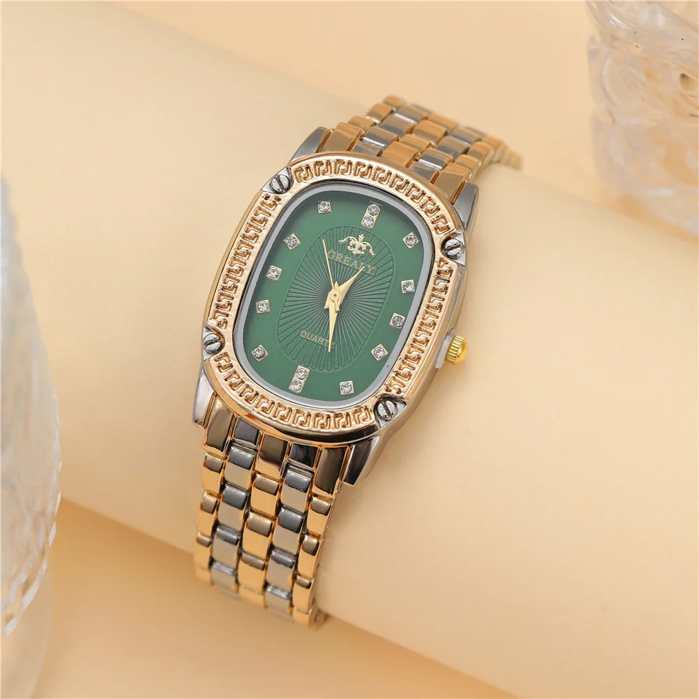 Luxury 2025 Women's Simple Quartz Watch Casual Green Diamond Set design Female Dress stainless steel bracelet clock Watches