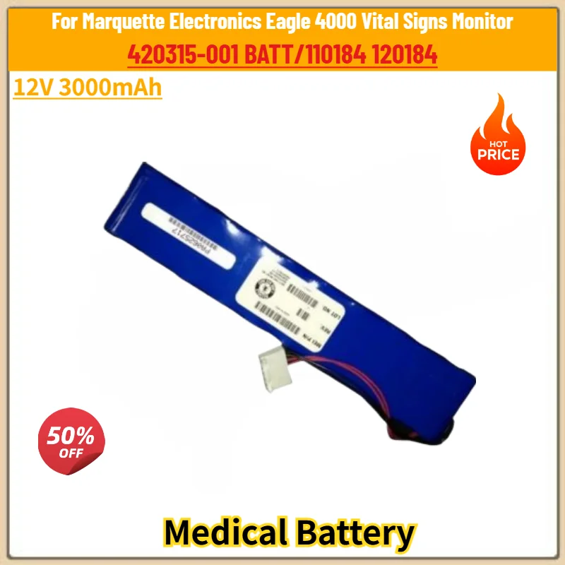 For Marquette Electronics Eagle 4000 420315-001 BATT/110184 120184 Brand New High Quality 12V 3000mAh Replacement Battery