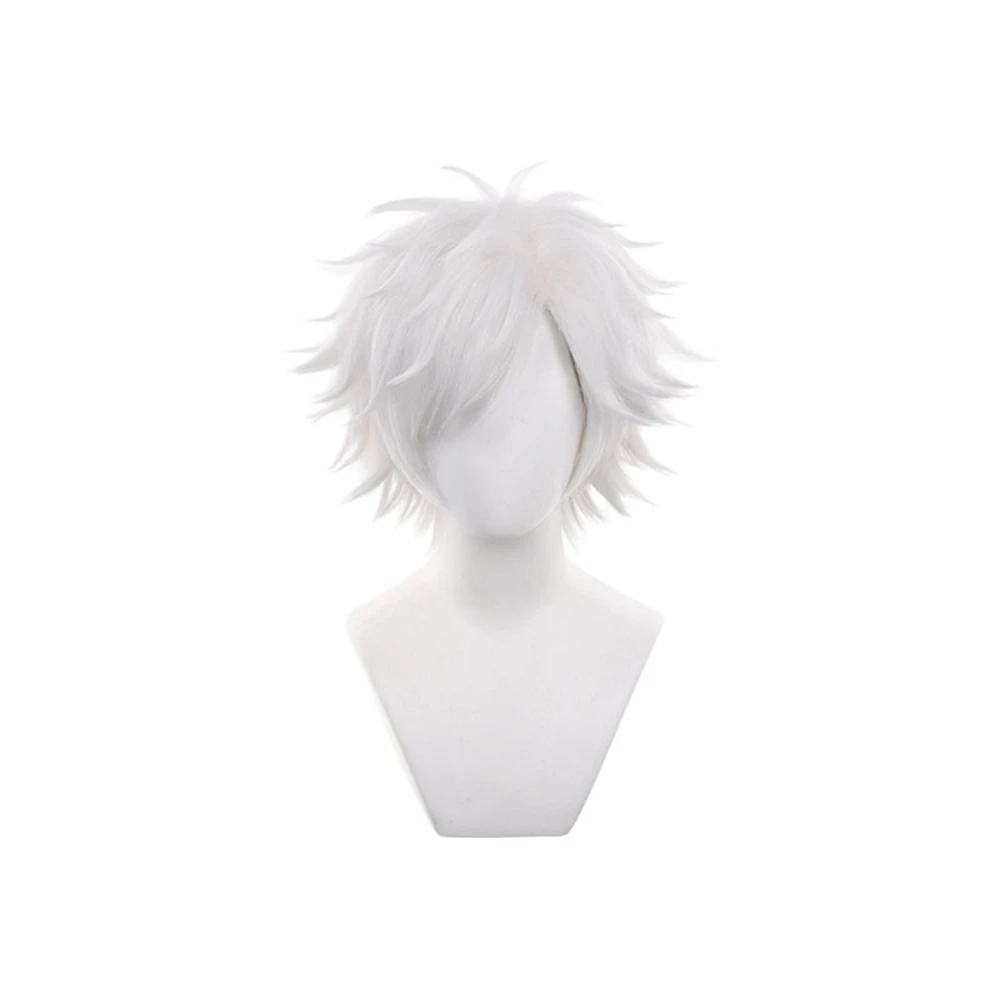White Short Spiky Cosplay Wig Fluffy Layered Synthetic Hair for Anime Party Halloween Costume Men