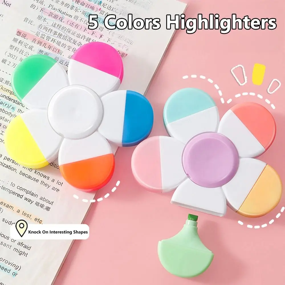 قلم تحديد صغير متين 5 في 1، قلم فلورسنت ممتع لتخفيف الضغط، قلم تحديد ملون للطلاب